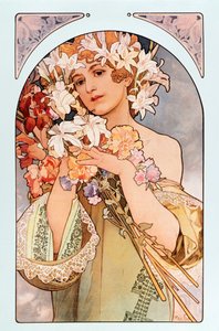 アルフォンス・ミュシャ（1860-1939）によるポスター、「花」と題する花のリトグラフのシリーズ、1897-アルフォンス・ミュシャ：「花」、花のシリーズ、1897薄暗い44x66 cmプライベートコレクション